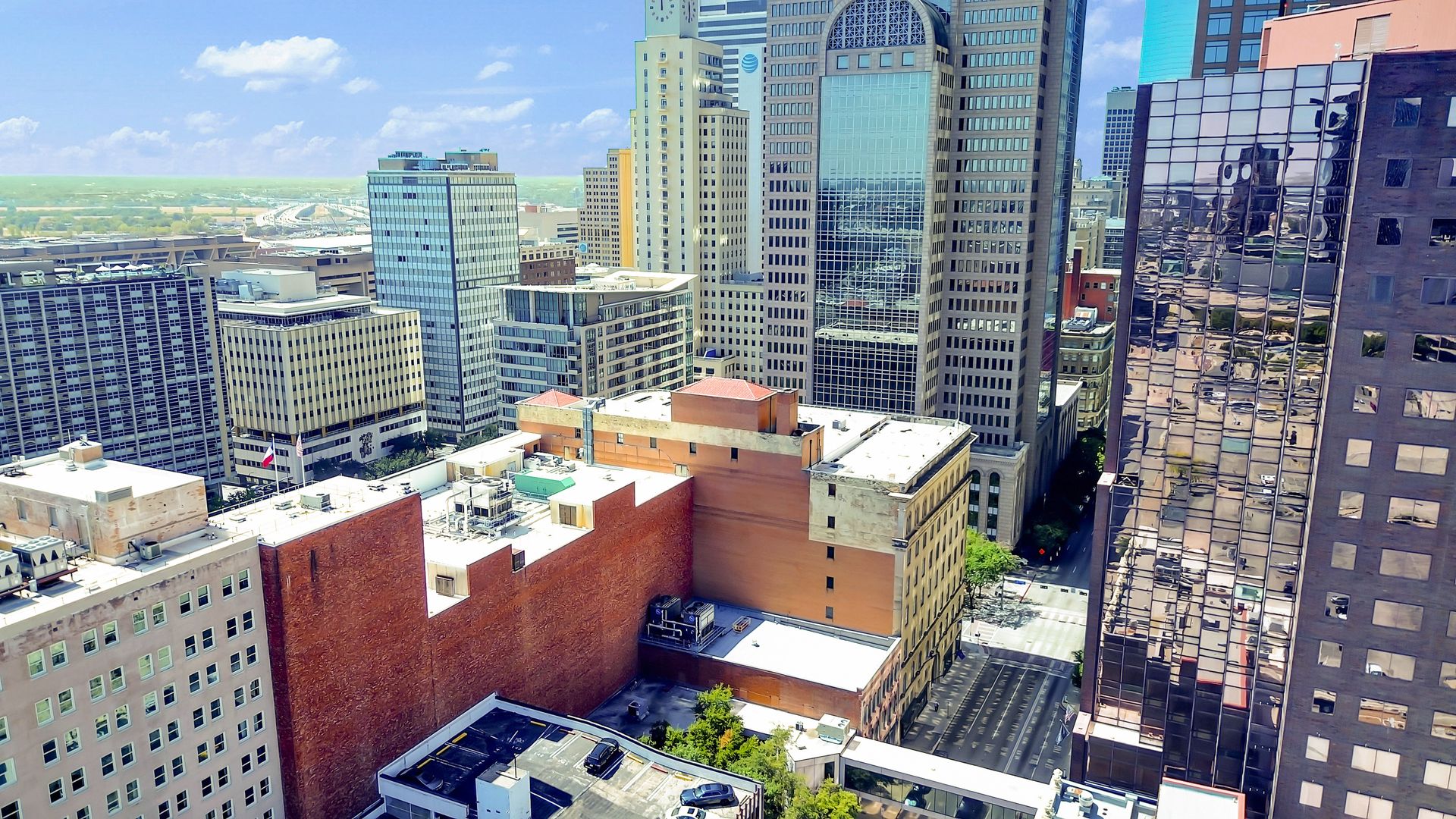 Aerial view of downtown Dallas near 1900 Elm